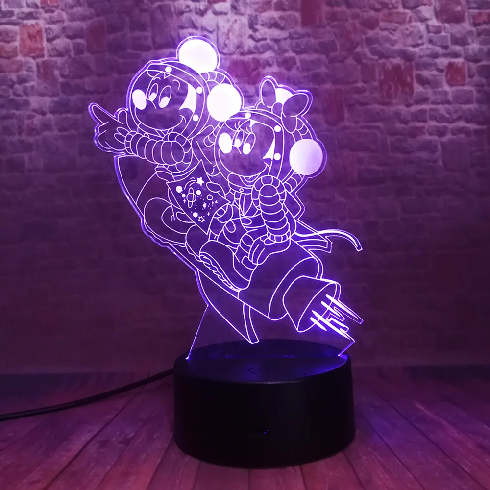 3D космический Микки Минни Маус мыши космонавты и ракеты фигурка 7 цветов ночной
