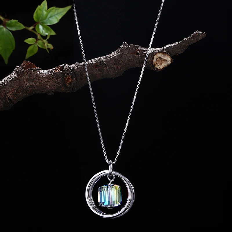 LEKANI модные круги кубические кристаллы от Подвески Swarovski ожерелья Magic Maxi Collier Настоящее серебро 925 пробы ювелирные изделия для женщин