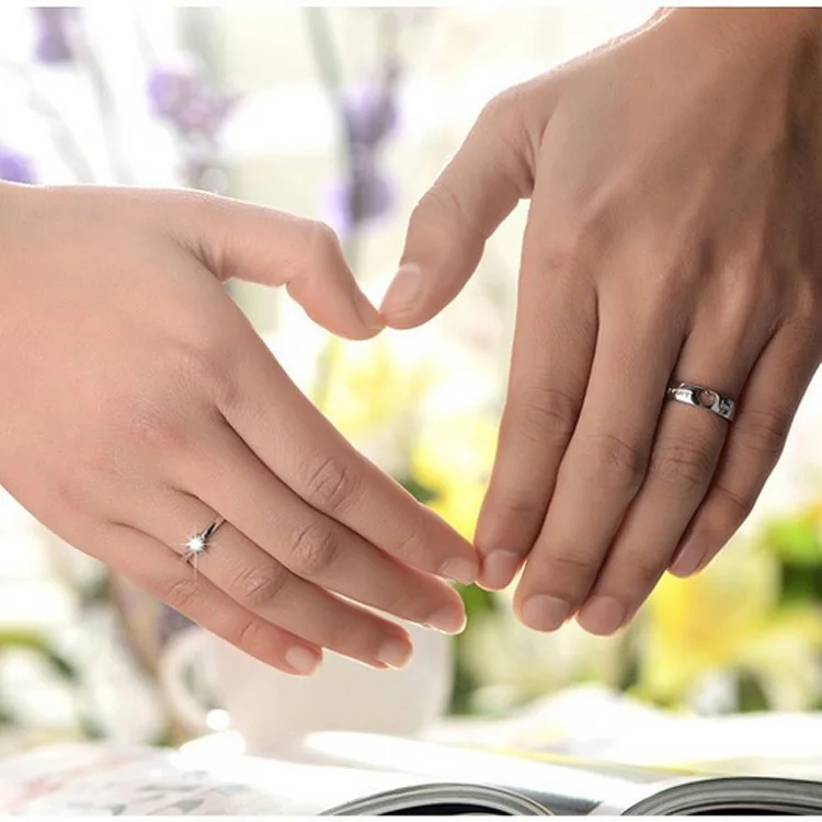 

Solid Real 925 Sterling Silver Rings With CZ Zircon For Couples Matching Rings Adjustable Ring Jewelry Couple Lovers Rings R687