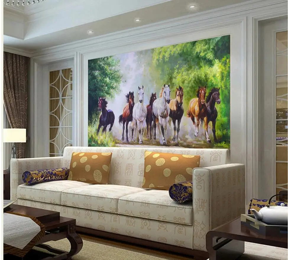 3d обои Лесной фон роспись восемь лошадей живые украшение для дома|wallpaper home decor|living