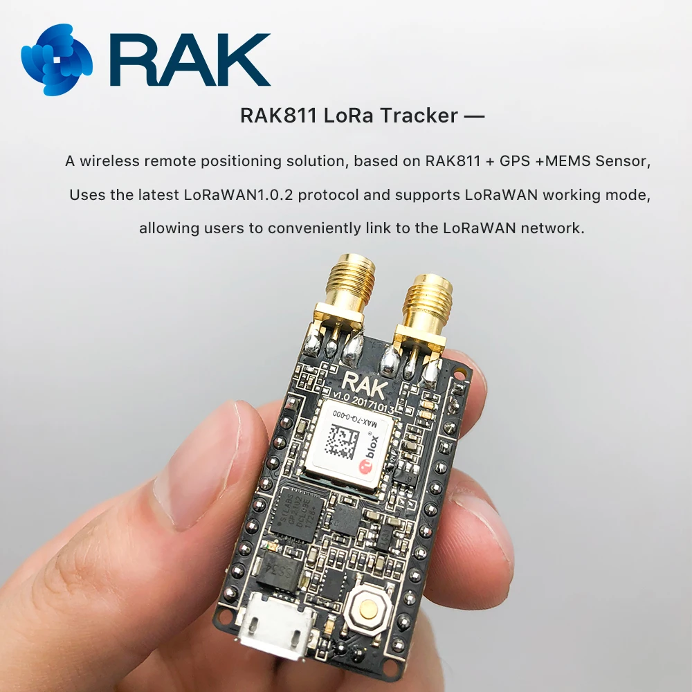 RAK811 LoRa трекер доска MAX 7Q gps Модуль и микроэлектромеханический датчик Беспроводной