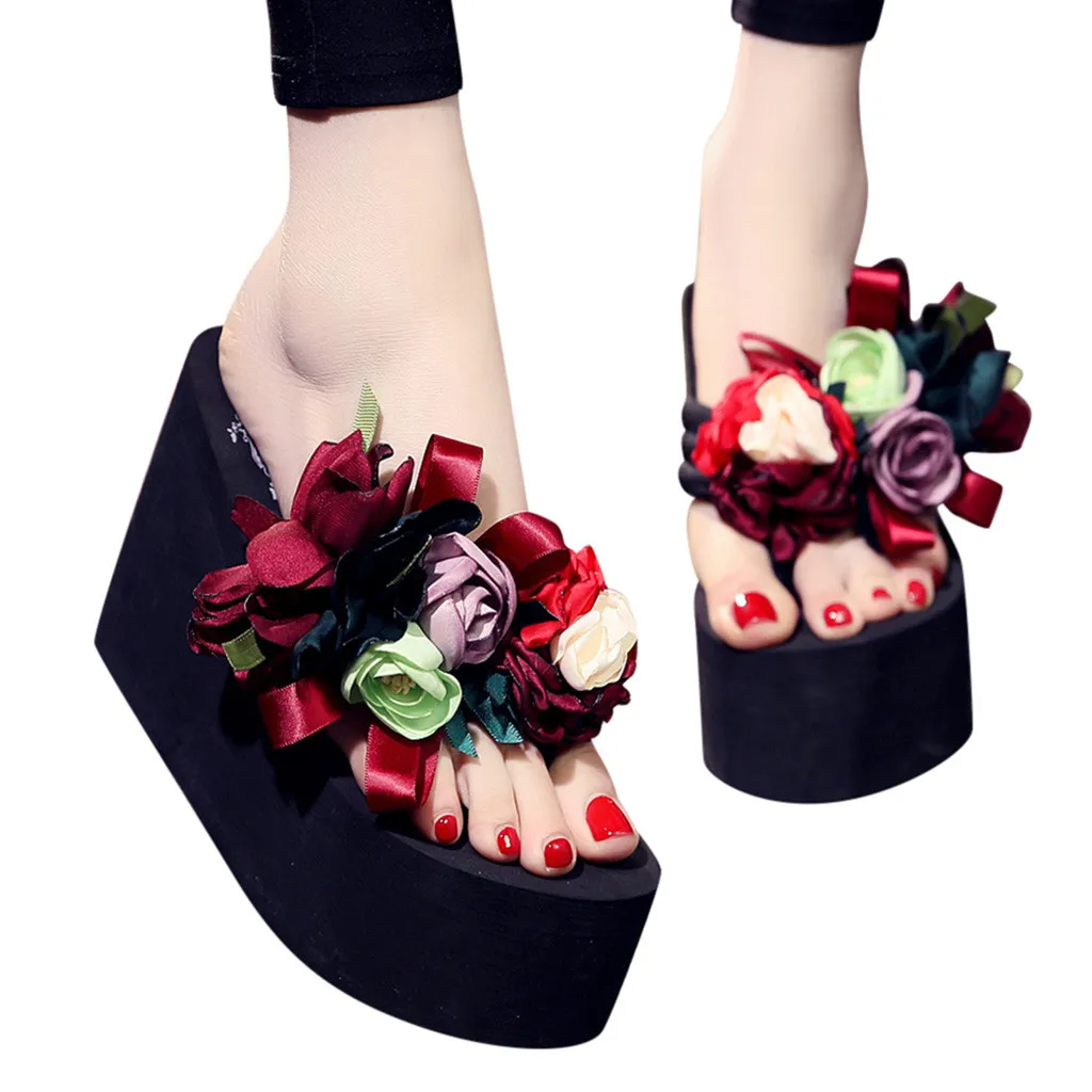 YOUYEDIAN/разноцветные пляжные шлепанцы с цветочным принтом Женские сандалии на
