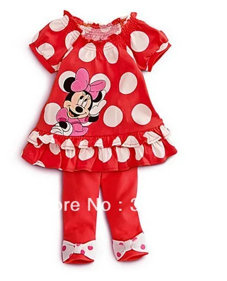 Free shipping Girl Minnie Mouse dress + pants set kids 5 sets/lot wholesale | Мать и ребенок