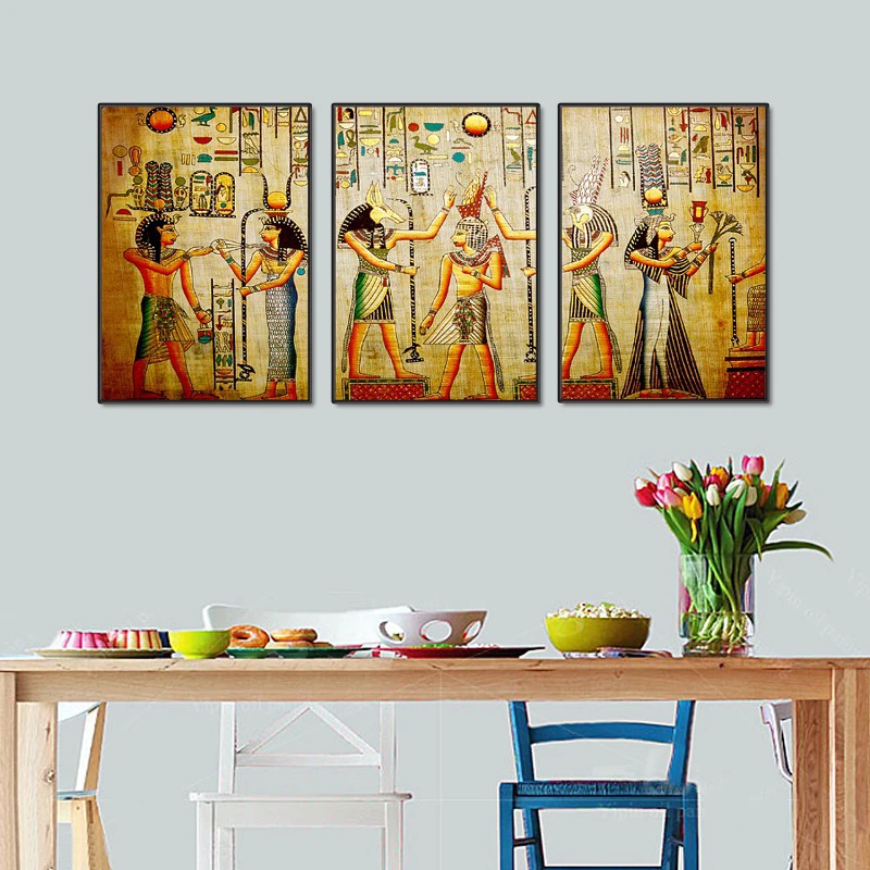 Modular Egypt Poster Canvas Prints Oil Painting 3pcs Ancient Egyptian Picture Framed Figure Mural Room Wall Art Paint Home Decor | Дом и сад
