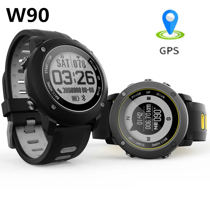 W90 gps Спорт на открытом воздухе умные наручные часы с Bluetooth пульсометр шагомер термометр альтиметр компас барометр Смарт часы мужские
