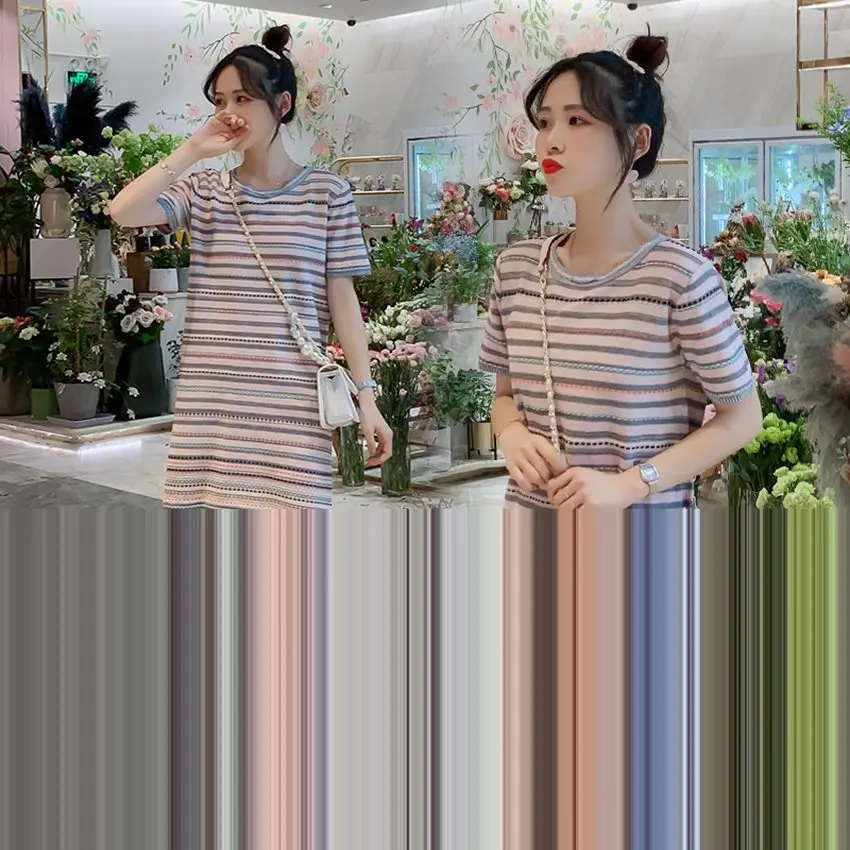 New Maternity Dress Summer Knit Korean Fashion Striped Pregnancy Skirt | Мать и ребенок