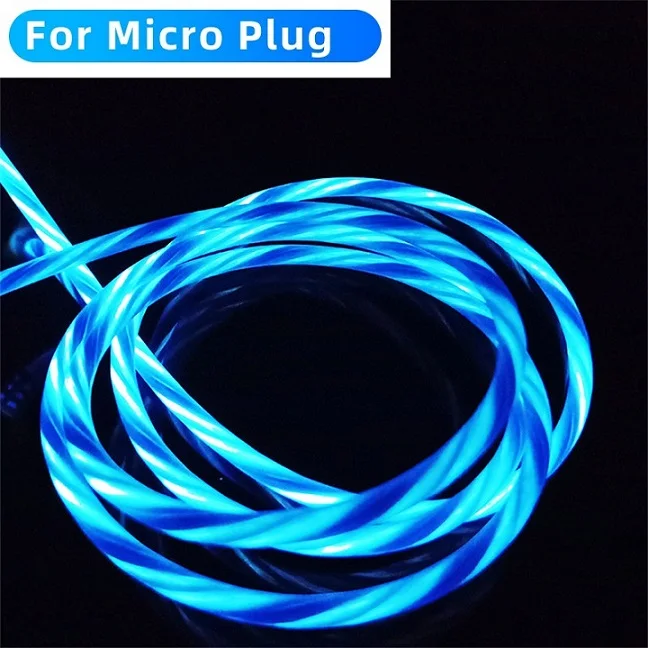Светодиодный светящийся струящийся зарядный кабель type C Micro USB для samsung Galaxy S8 S9, usb-кабель для передачи данных, суперзарядка для huawei P20 - Цвет: Blue For Micro