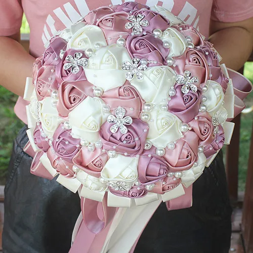 18cm WifeLai-A Ramos De Novia Бордовый Красный Белый Кристалл Свадебный букет на заказ искусственный цветок невесты Свадебный букет W224A-2 - Цвет: 18cm