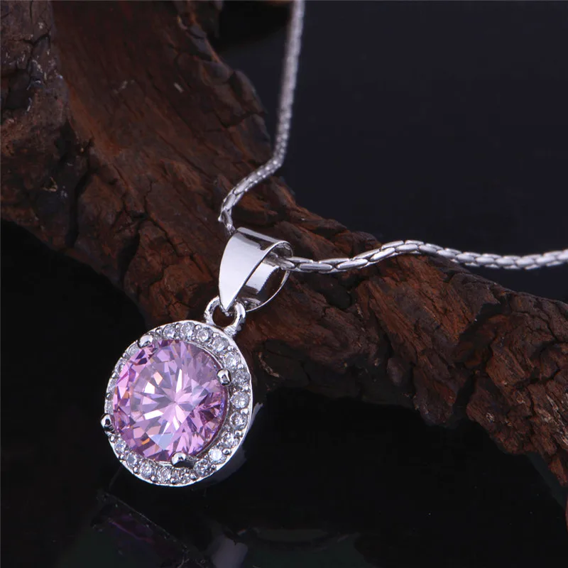 Ожерелье женское круглое из серебра 925 пробы с фианитом|necklace women|pink necklacenecklace women