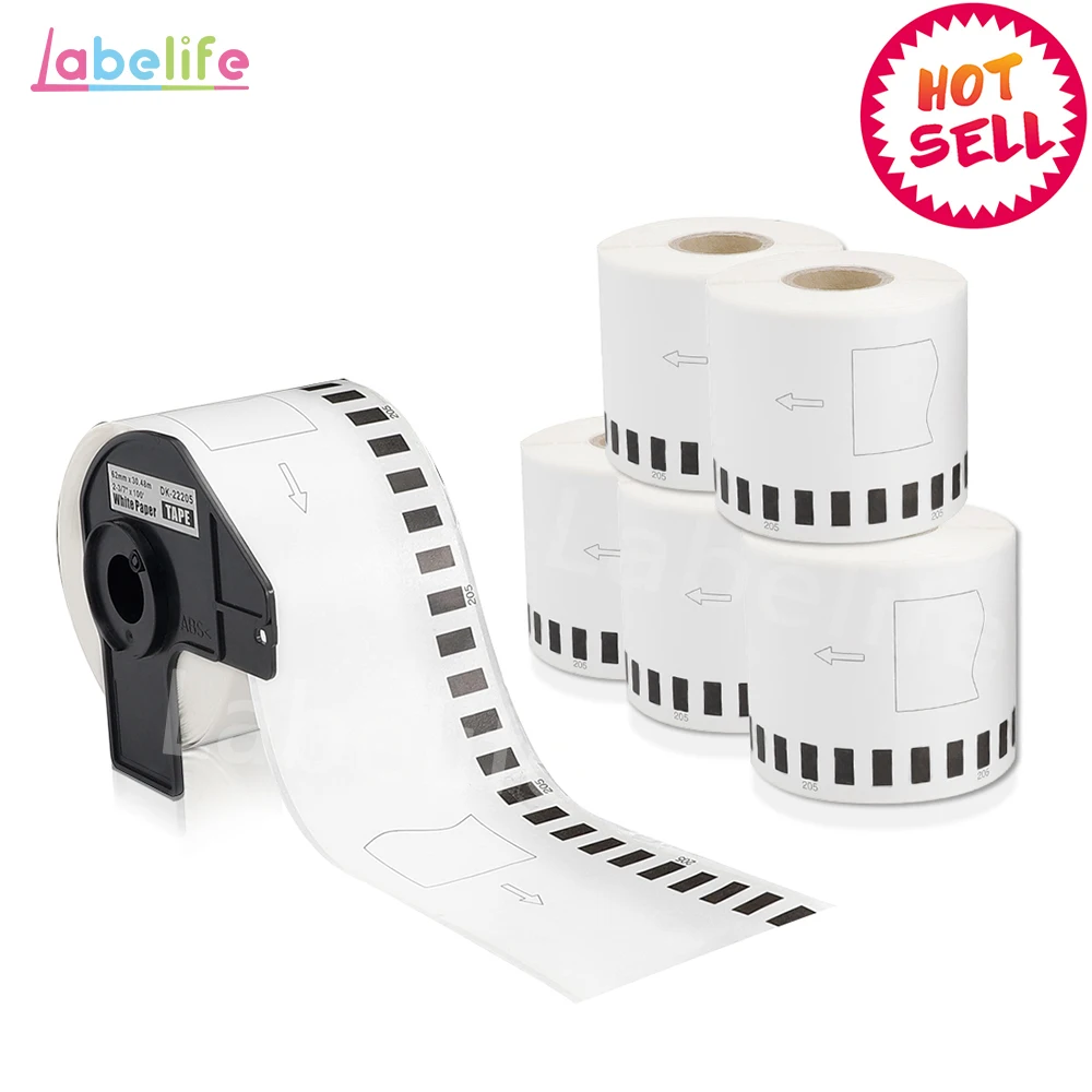 Labelife 5 рулонов DK 22205 (62 мм x 30 48 м) Совместимость с Brother QL 700 этикетки стикер для штрих