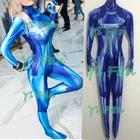 Синий костюм для косплея Samus Zero, костюм зентай из спандекса с 3D принтом, изготовленные на заказ костюмы на Хэллоуин для женщин
