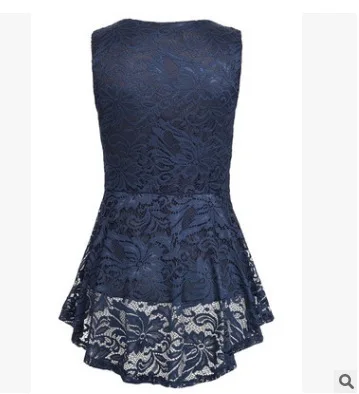 

2019 Summer New Women Fashion Sleeveless Zipper V-neck Solid Lace Floral Tops Blouses Casual Lace Shirts Blusas 3XL Plus Size