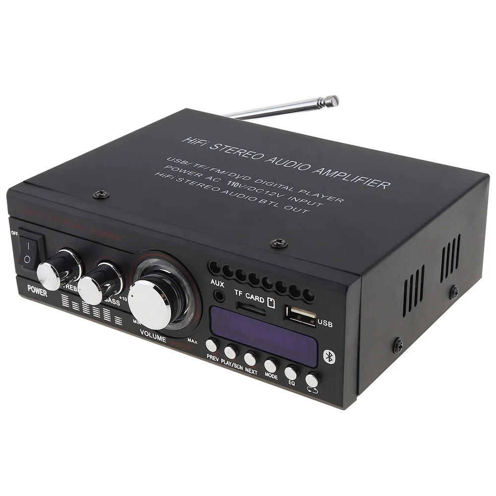 

DC12V/AC110V Bluetooth-compatible 2CH Hi-Fi Car Stereo Audio Power Amplifier Digital Player Support USB / SD / FM / DVD