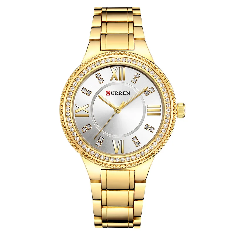 Gold White Curren Для женщин часы Элитный бренд Модные Повседневное женские часы кварцевые Для женщин Часы Reloj Mujer Relogio feminino Montre Femme - Цвет: Gold White