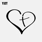 YJZT, 13,1 см * 11 см, Виниловая наклейка в виде сердца с крестом по центру, Виниловая наклейка в христианском черномсеребряном цвете