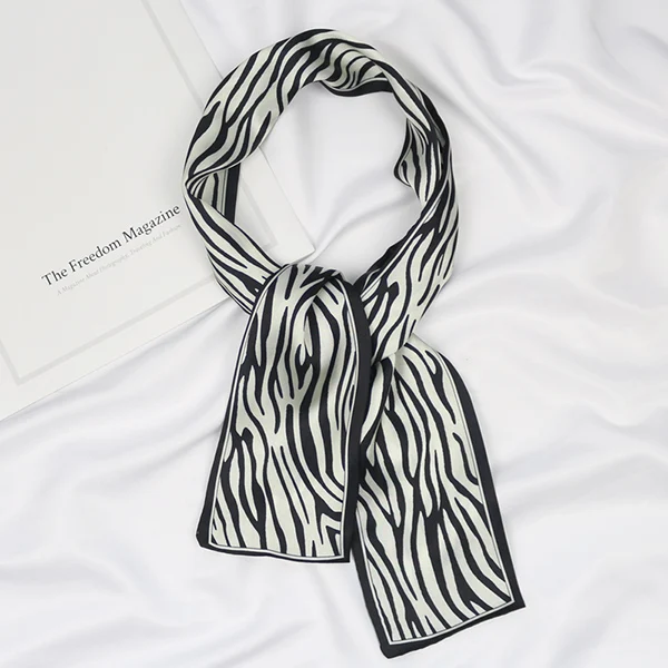 black(zebra type) Женская однотонная сумка Украшение длинный шейный галстук повязка на голову узкий атласный шейный платок для волос тонкий Шелковый маленький шарф с саржевым подолом - Цвет: black(zebra type)