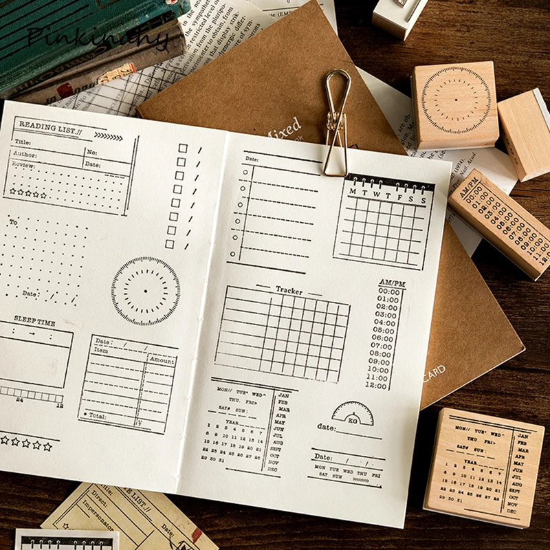 Винтажный проверочный лист/запись/таймер планировщик Штампы деревянные