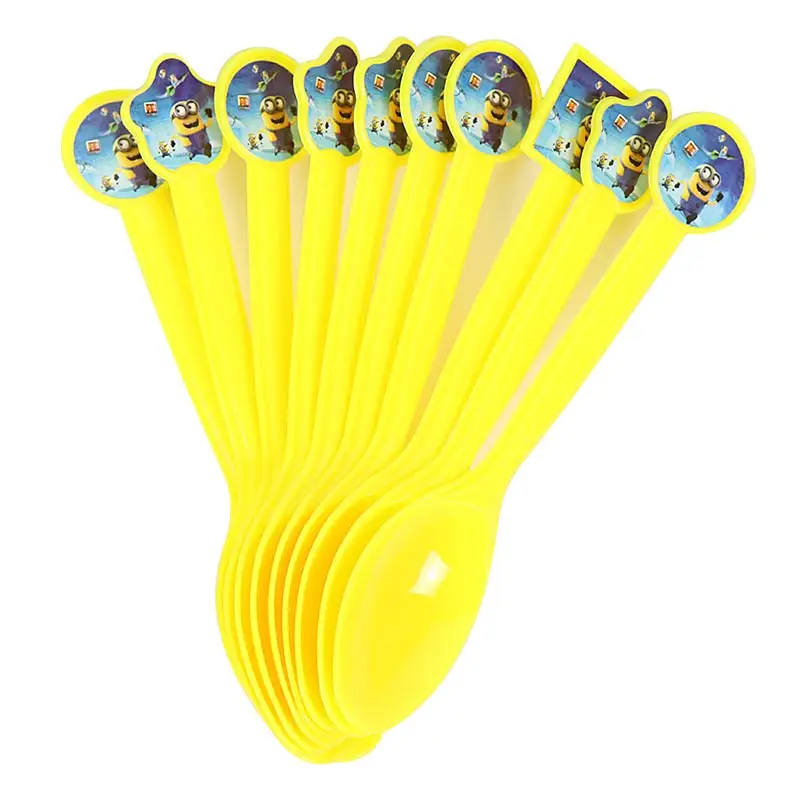 Spoons -10pcs Миньоны тема Мультфильм партия набор одноразовая посуда тарелка салфетки баннер день рождения коробка конфет Baby Shower вечерние принадлежности для декора - Цвет: Spoons -10pcs