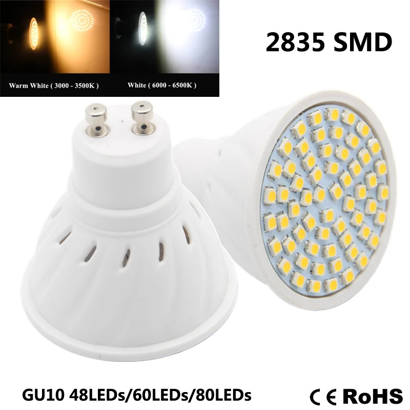 Светодиодная лампа GU10 5 Вт 6 8 220 В переменного тока 3528 SMD 48 светодиодов/60
