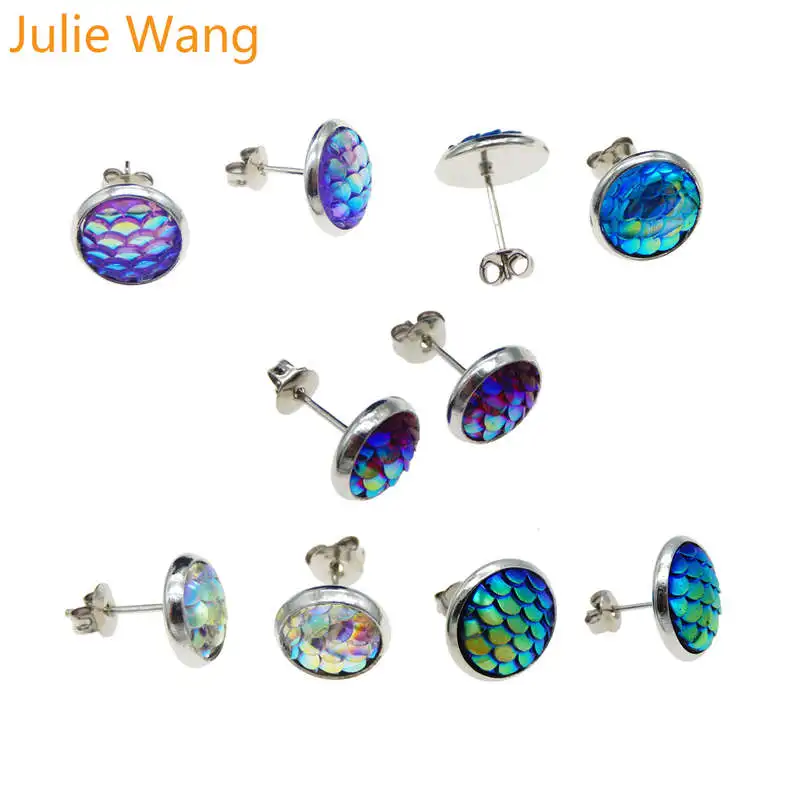 Женские Разноцветные серьги гвоздики Julie Wang 1 пара Русалка из смолы кабошон
