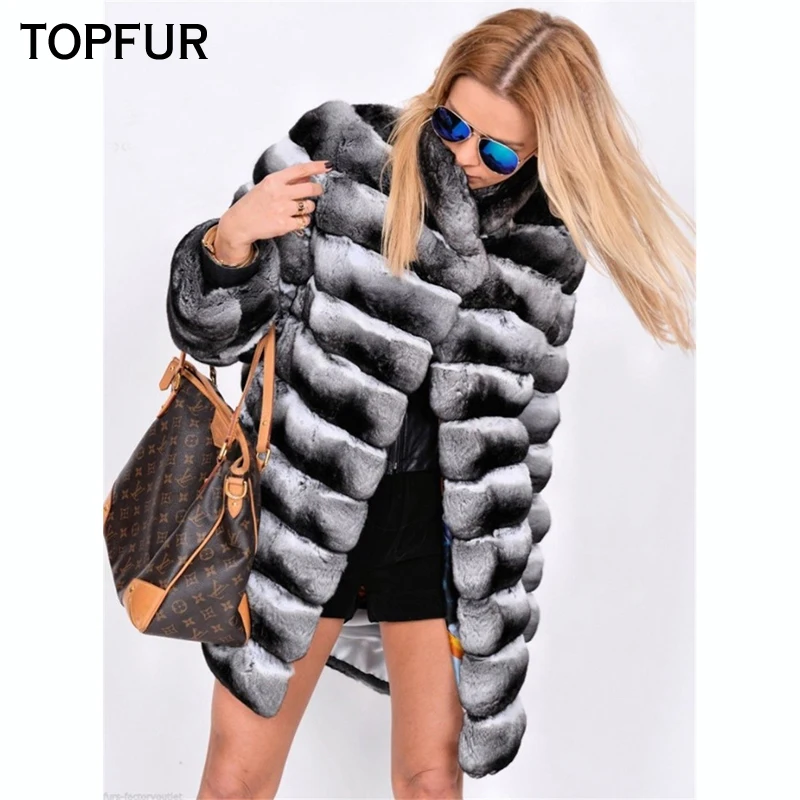 TOPFUR Модное Новое натуральное меховое пальто для женщин с меховым воротником наивысшего качества зимняя шуба из кролика Рекс Роскошная Шуба из кролика рекс