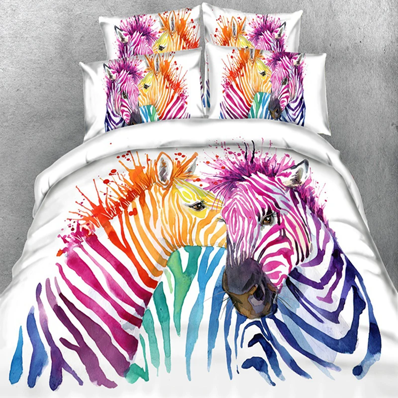 Art Animal Bedding Set Watercolor zebra Printed Duvet Cover +Pillowcases Home Textiles 3pcs Bedclothes | Дом и сад