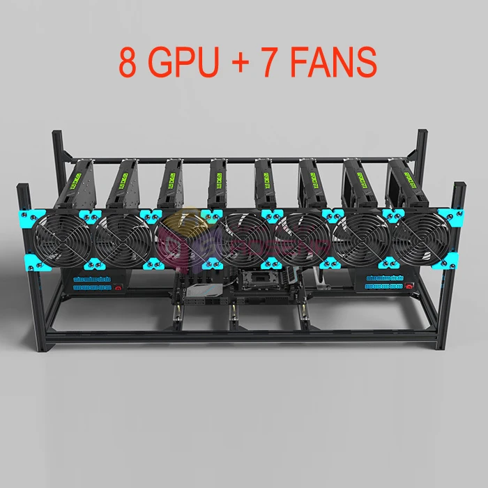 8 GPU включает 7 вентиляторов алюминиевая Штабелируемая рамка для майнинга ETH чехол