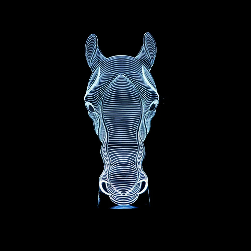 Новая голова лошади 3d лампа 7 цветов сенсорный пульт дистанционного управления