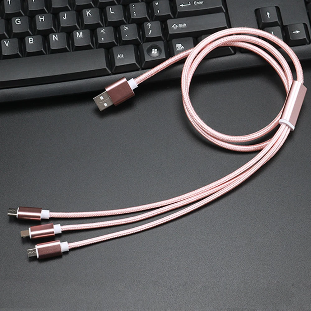 3 в 1 нейлоновый Плетеный зарядный кабель Micro USB для Тип C зарядное устройство iPh