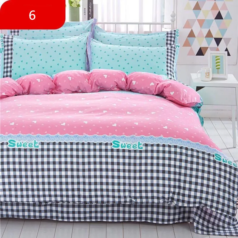 

4 Pcs/Set Classic Bedding Set 4 sizes Grey Blue Flower Bed Linen Duvet Cover Set Pastoral Bed Sheet AB Side Duvet Cover 2019 Bed