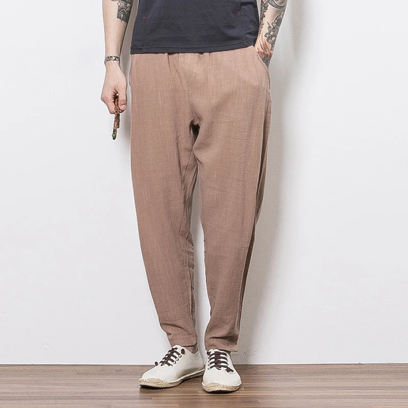 Sinicism Store/размер плюс 5XL хлопковые льняные штаны шаровары Мужские для бега с поясом