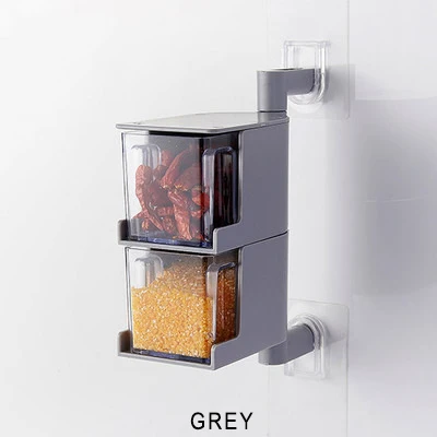 2 layers Grey Акриловый вращающийся кухонный держатель для специй, многослойный настенный пластиковый прозрачный ящик для приправ, Набор для специй - Цвет: 2 layers Grey