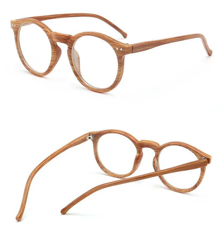 Clear Lens Round Retro Wood Grain Color Glasses Myopia Frame PC Decoration Vintage Optical Glasses Frame For Men and Women