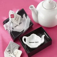 100pcs Sweet-Tea Ceramic Tea-Bag Caddy in Black Serving-Tray Gift Box Porcelain Tea Bag Dish Wedding Favors Free Shipping