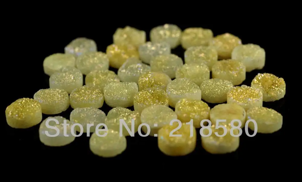 

H-DCB51 25pcs Yellow Quartz Round Shape Drusy Druzy Cabochon Beads 8mm 10mm 12mm 14mm