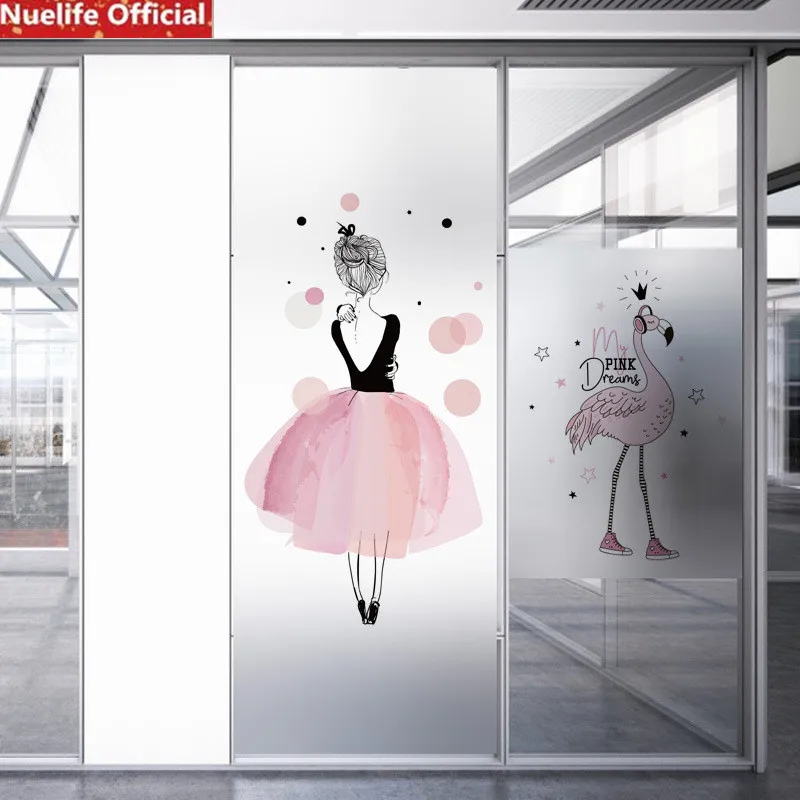 Custom size Pink Girl Ballet Pattern Scrub Static Window Glass Children Room Bedroom Office Bathroom Opaque pvc Sticker | Дом и сад