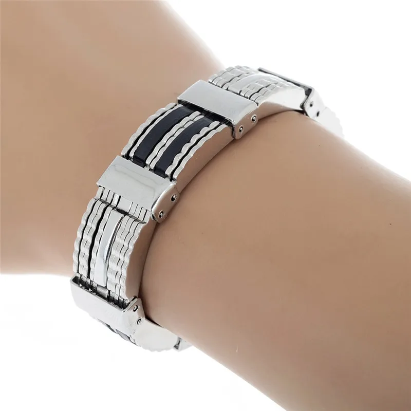 Черный резиновый браслет-цепь из нержавеющей стали в стиле панк браслет для