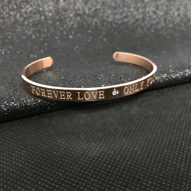 (10 шт.) Женский Открытый браслет из нержавеющей стали цвета розового золота с