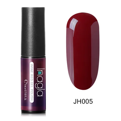 JH005 Inagla, цвет красного вина, Гель-лак для ногтей, 36 цветов, замачиваемый, УФ светодиодный Гель-лак, покрытие, цветной лак, долговечный гель, 5 мл, соска, эмалевый гель - Цвет: JH005