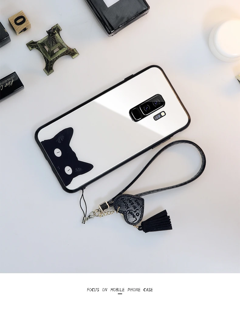 Для samsung Galaxy s10 s10e note 8 9 M10 M20 M30 A6 A7 A8 A9 j4 j6 s9 s8 плюс A20 A30 A50 A70 милый кот стекло чехол и ремешок