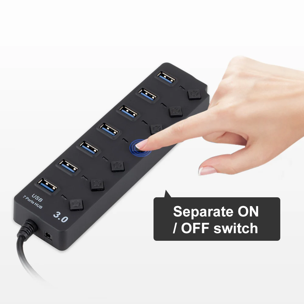 Разветвитель концентратора USB 3 0 с 7 портами и переключателями вкл./выкл.