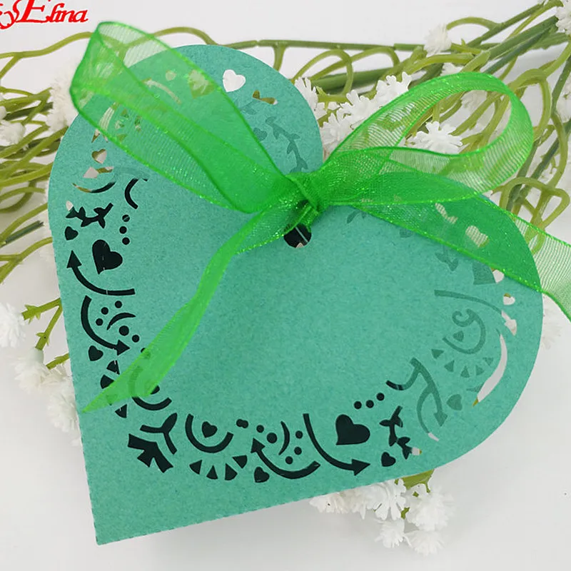Dark Green 10/50 шт в форме сердца, для конфет коробки Лазерная резка коробочки для драже сувениры подарок коробка сладостей с резиновый детский душ свадебные принадлежности 5z - Цвет: Dark Green