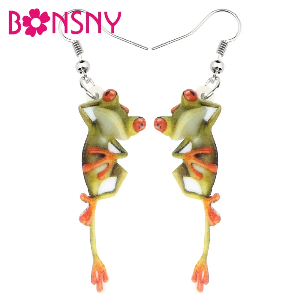 Bonsny акриловые Мультяшные милые серьги-подвески в форме капли лягушки большая