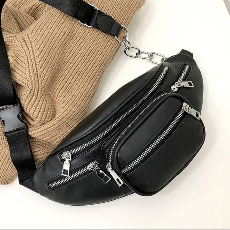 Laamei из искусственной кожи, сумка на молнии, Женская поясная сумка, модный пояс, нагрудная сумка, сумка для путешествий, денег, телефона, сумки для женщин, роскошная забавная сумка - Цвет: Black A