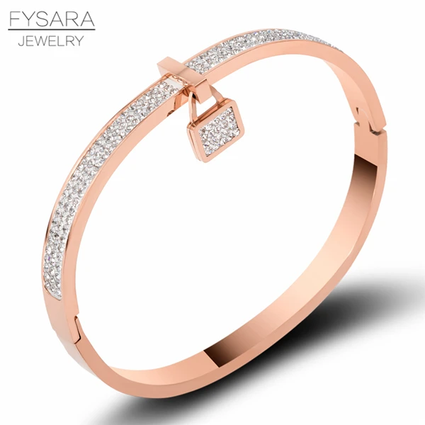 rose gold (1) FYSARA полный фианитов замок Браслеты и браслеты для Для женщин любовник классические золотые браслеты Модные украшения падение - Окраска металла: rose gold (1)