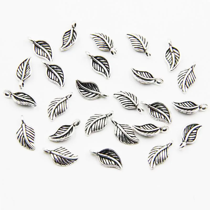 100pcs 7*15mm Antique Silver Metal Leaf Charms Pendant Fashion Jewelry For Bracelet Making Free Shipping! HJ00064 | Украшения и