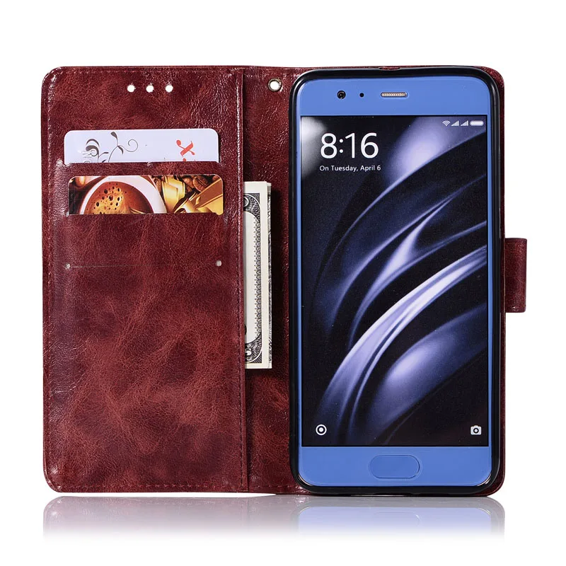 Чехол в стиле ретро для Xiaomi Mi 6 защитный кожаный чехол книжка с бумажником и