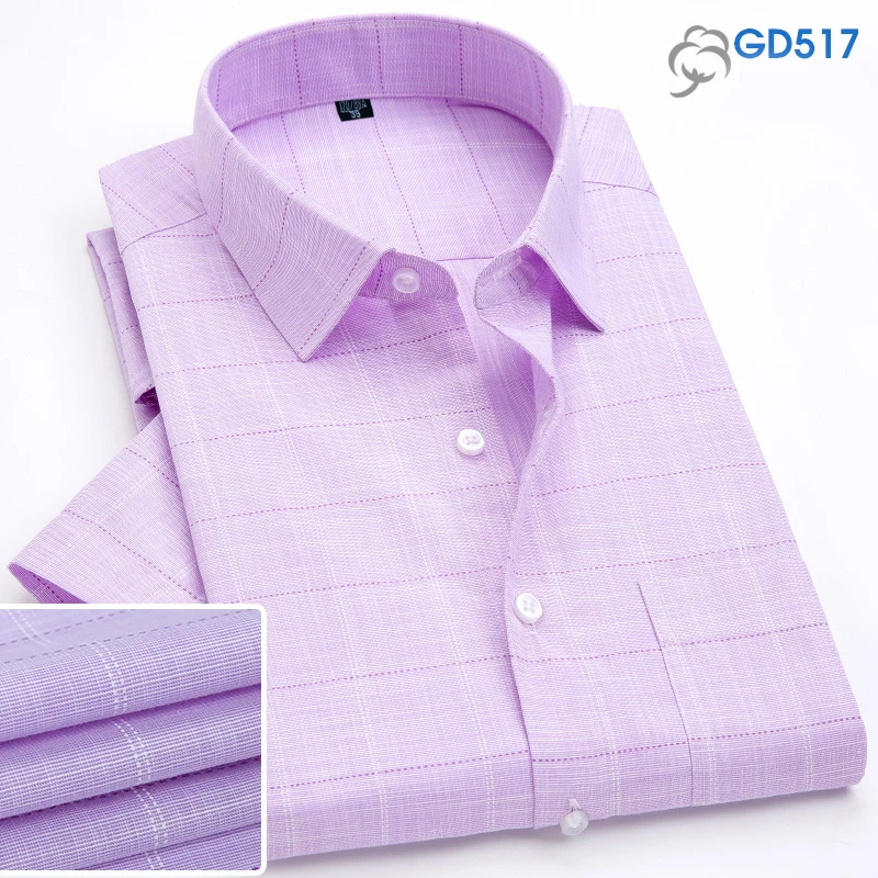 Fashion Summer business men casual shirts high quality checked male plaid short sleeve shirt cotton Chemise Homme - Цвет: GD517