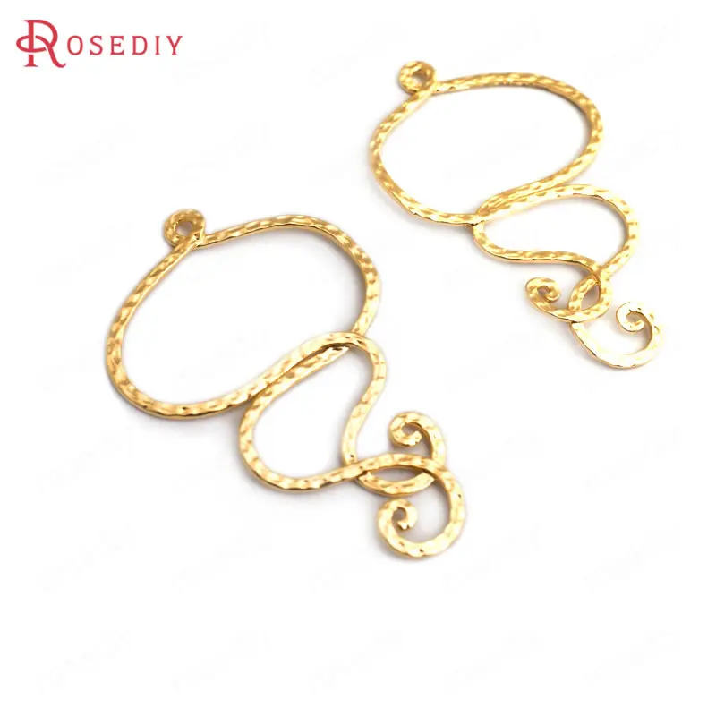 

(34902)6PCS 44x27MM 24K Gold Color Brass Curled Earrings Connect Charms Pendants High Quality Diy Accessories Jewelry Findings
