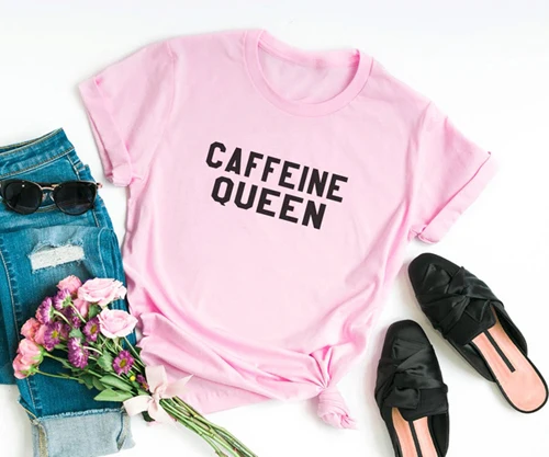 Pink - black txt Caffeine queen забавная футболка tumblr sayings новинка подарок Женская графическая художественная безрукавка рубашки для подростков кофейные футболки для влюбленных футболки топы - Цвет: Pink - black txt